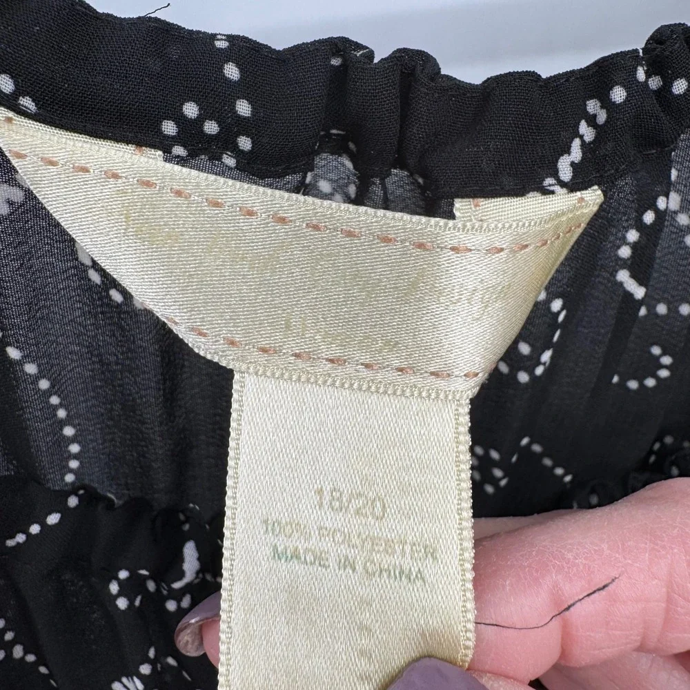 Vtg Black White Boho Peasant Top Sheer Crinkle 3/4 Sleeve Floral Scroll Print XL - Picture 5 of 8